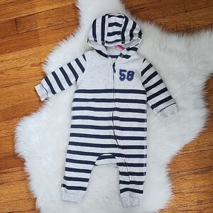 H&M Striped Gray and Blue One Piece Sweatshirt Overall, 4-6M